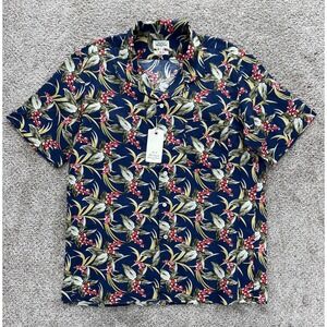 NEW Hartford Camp Shirt Mens XL Blue Slim Fit Linen Cotton Luxury Resortwear NWT